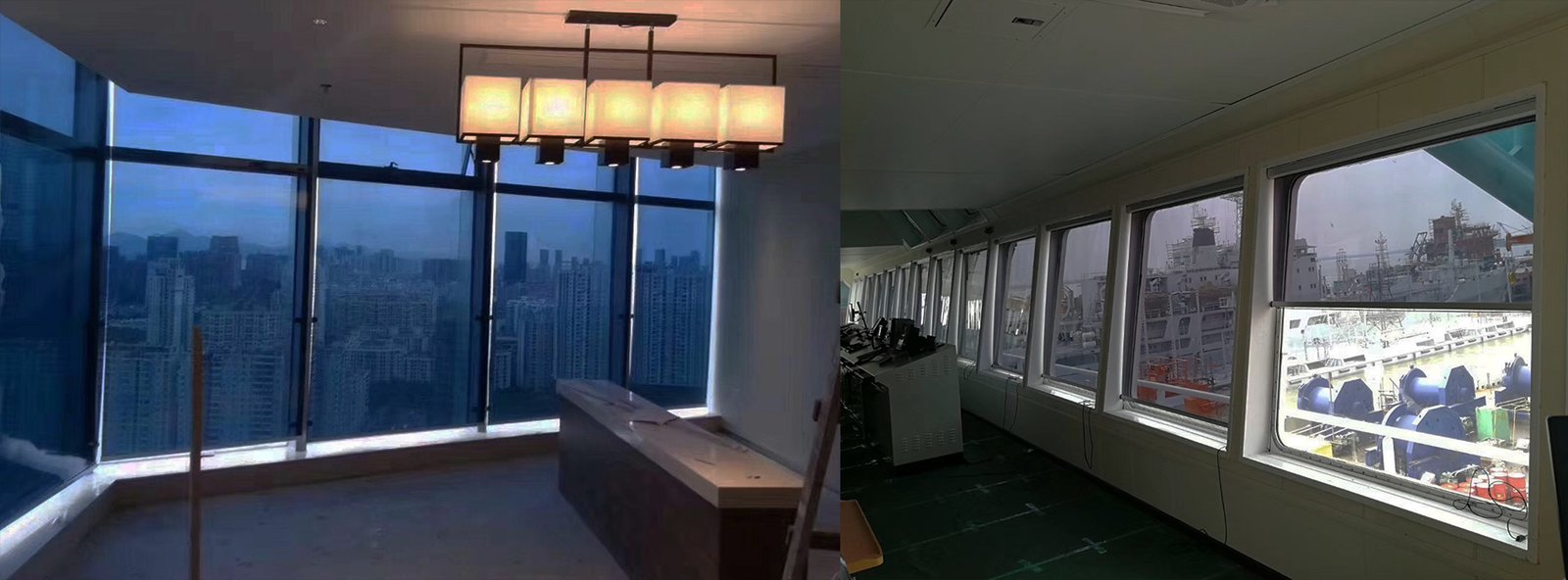 Modern window blinds installed in a bright interior